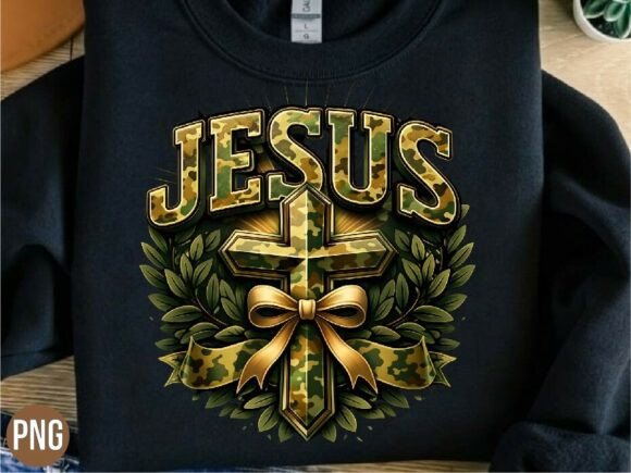 Camouflage Jesus Cross Laurel Wreath PNG for T-Shirt Designs