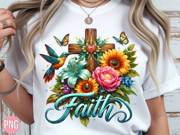 Christian Faith Floral Cross PNG for T-Shirt Designs