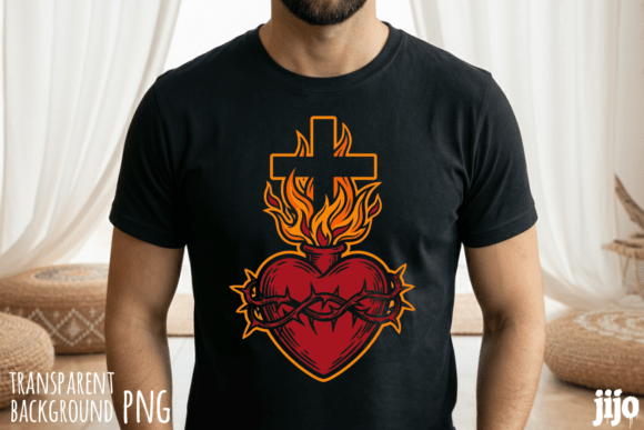 Christian Heart Cross Flame PNG for T-Shirt Designs