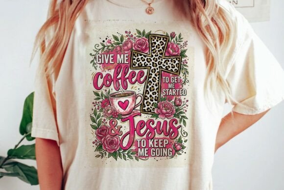 Coffee Jesus Pink Floral Leopard Quote T-Shirt Designs