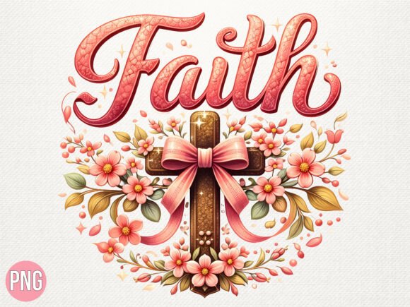 Floral Christian Cross Faith PNG T-Shirt Designs