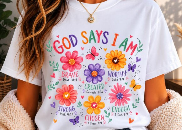 God Says I Am Floral Christian PNG T-Shirt Designs