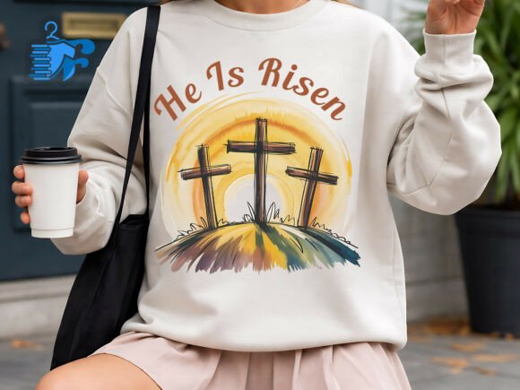 He is Risen Christian Easter Cross Design for T-Shirt Designs