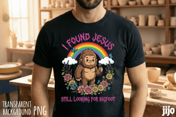 Jesus Bigfoot Rainbow Flowers PNG