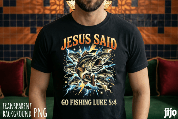 Jesus Fishing Luke Fish PNG for T-Shirt Designs