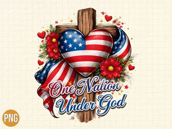 One Nation Under God Christian USA PNG T-Shirt Designs