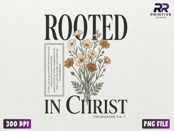 Rooted in Christ Floral PNG for T-Shirt Designs