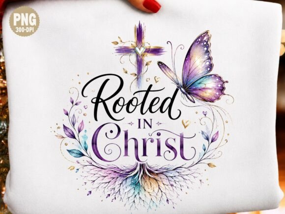Rooted in Christ PNG: Christian Butterfly T-Shirt Designs